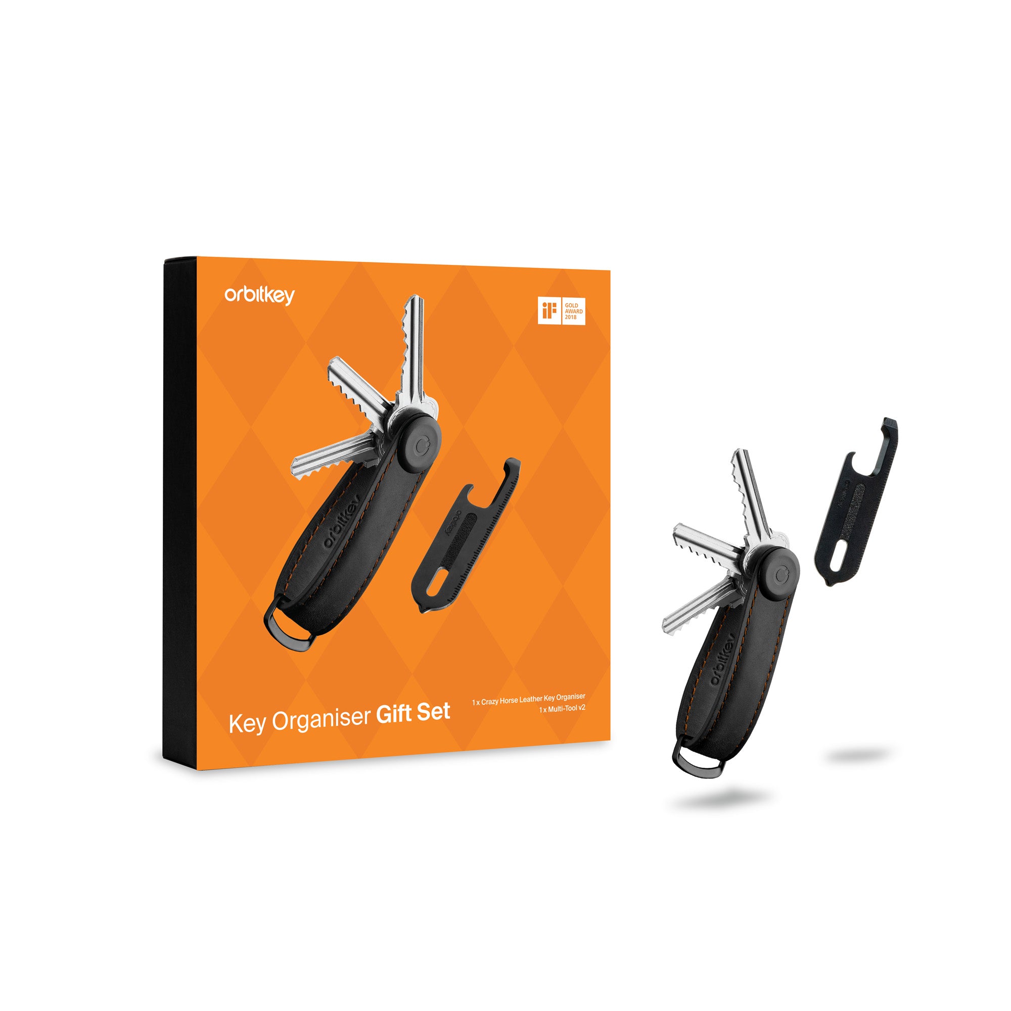 Key Organiser Crazy Horse Gift Set Black - Orange
